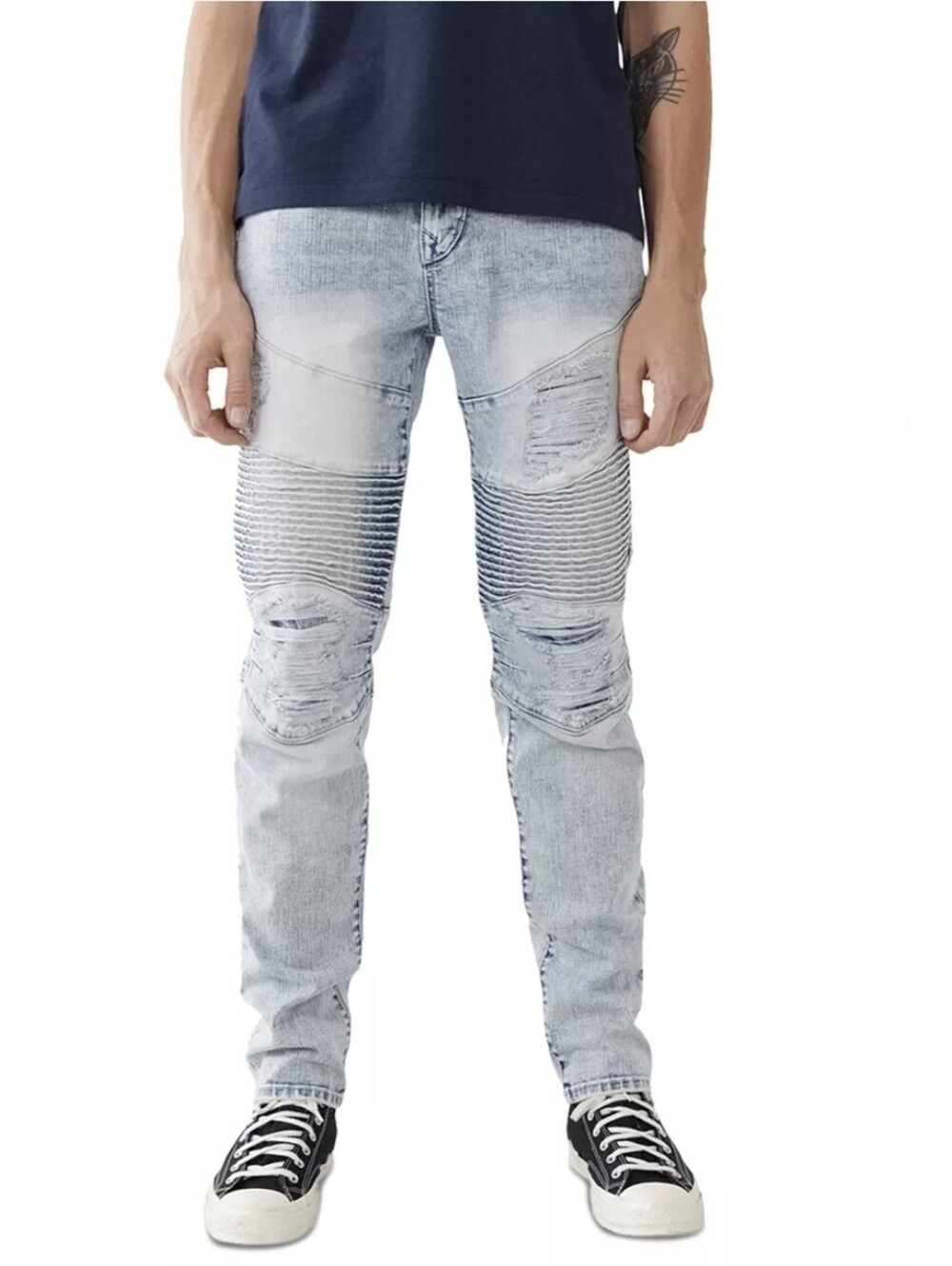 True Religion Rocco Moto Renegade Light Wash Relaxed Skinny Jeans Size 36x34
